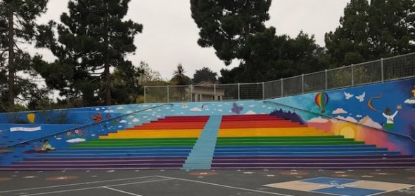 Photo of lower yard rainbow stairs